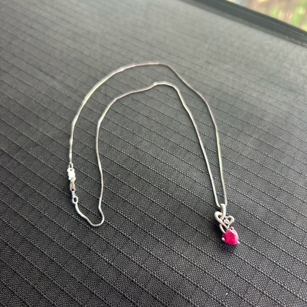 Diamond and Pink Precious Stone 925 Sterling Pendant